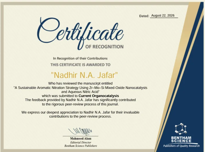 تكليف علمي دولي للأستاذ الدكتور ناظر نجم عبدالله الگطراني من دار Bentham Science Publishers