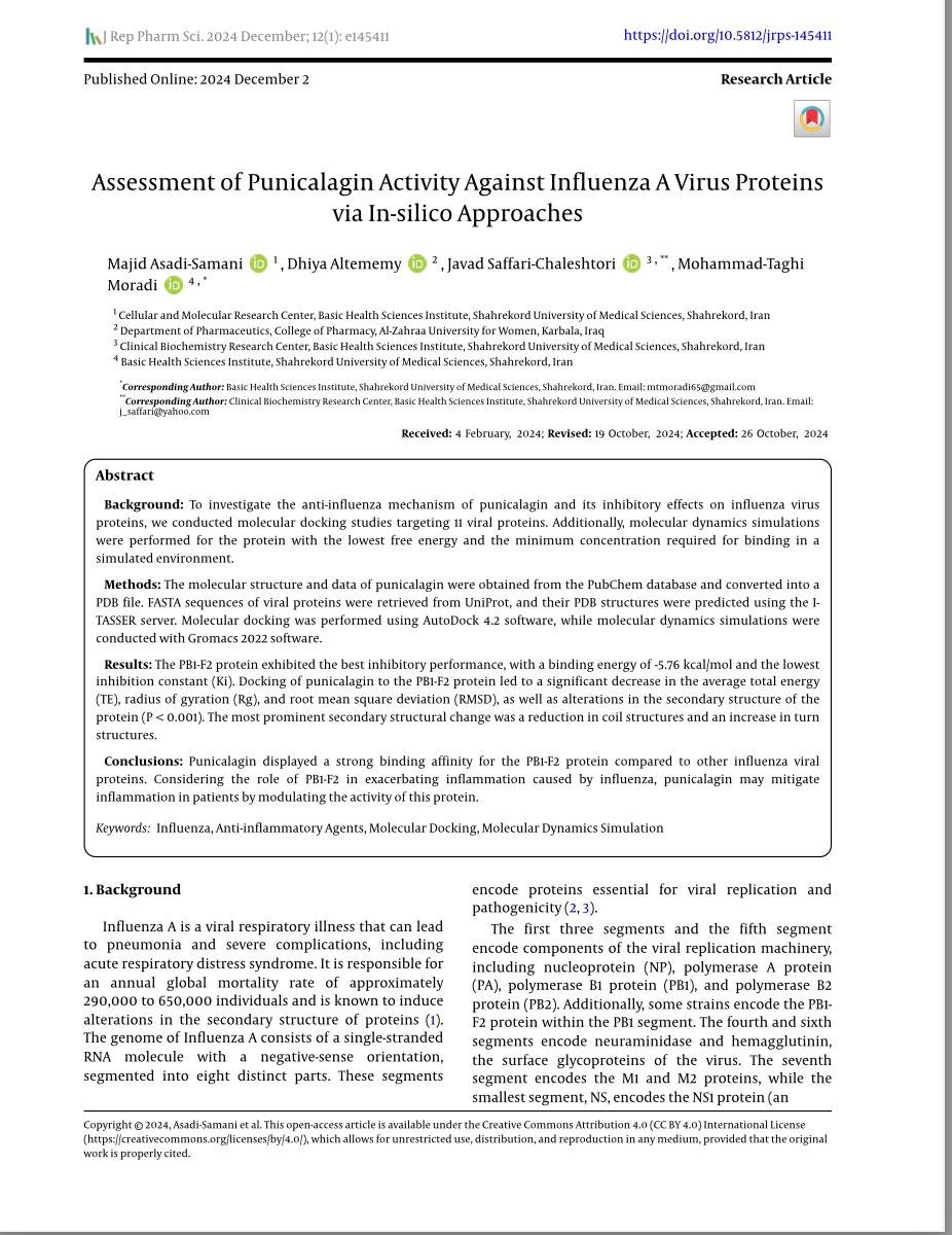 Al-Zahraa University Researcher Publishes Study on Antiviral Potential of Herbal Compound against Influenza