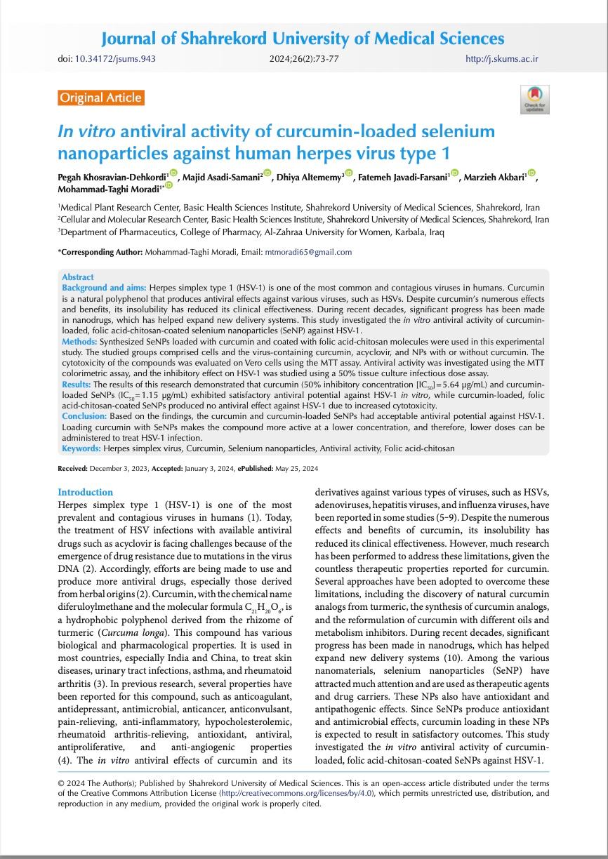 Al-Zahraa University Researcher Publishes Study on the Efficacy of Nano-Curcumin in Combatting Herpes Virus